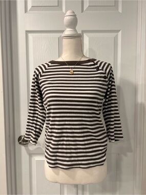 Dockers Brown and White Striped Boatneck Top